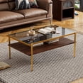 thumbnail image 1 of BISHE Coffee Table with Tempered Glass Top and Metal Frame, Stylish Living Room Coffee Table, Easy to Assemble, Ideal for Home Decoration,Yellow, 1 of 7