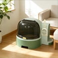 thumbnail image 1 of BISHE Enclosed Cat Litter Box with Openable Front Lock Lid, Space Capsule Design, 2-Step Anti-Tracking Litter Tray, Included Litter Scoop, Large Private Hooded Cat Toilet for Cats Up to 10 lbs, Green, 1 of 6