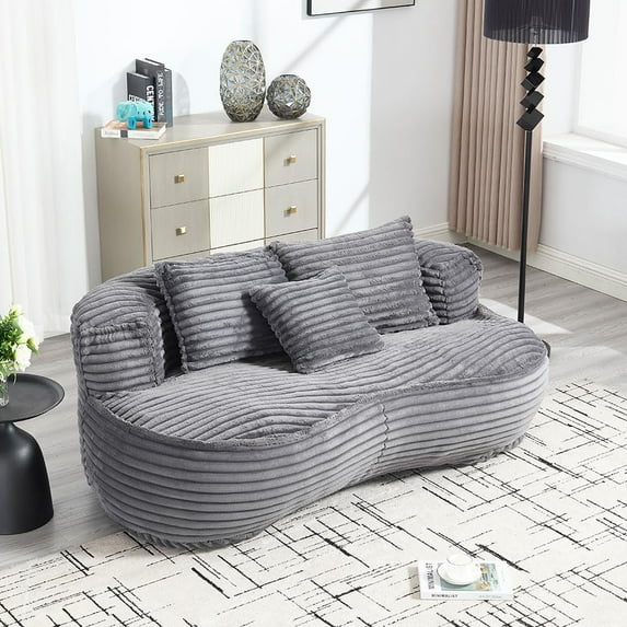 BISHE Loveseat Sofa, 65" Small Sofa Couch No Assembly Required, Comfy Corduroy Sofa Couch with 3 Matching Pillows, Upholstered Couches for Living Room, Bedroom, Small Couch,Gray