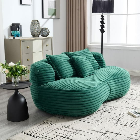 BISHE Loveseat Sofa, 65" Small Sofa Couch No Assembly Required, Comfy Corduroy Sofa Couch with 3 Matching Pillows, Upholstered Couches for Living Room, Bedroom, Small Couch,Green