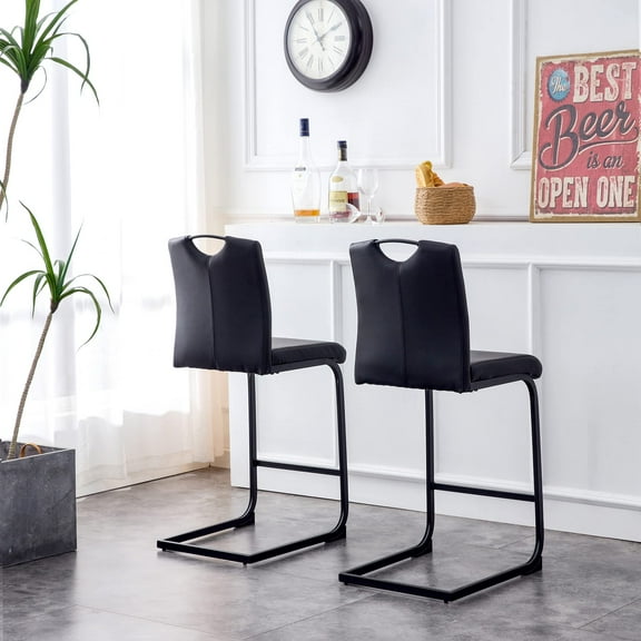 BISHE Modern Bar Stools with Back, PU Chair with Legs and Footrest, Island Chairs for Kitchen, Living Room, Dining Chairs for Kitchen Island, Counter Height Chair Set of 2, Black