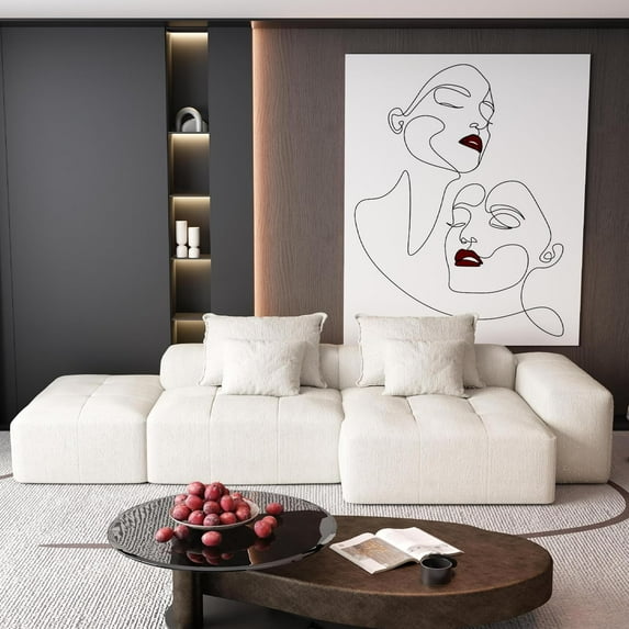 BISHE Modern Oversized Modular Sectional Sofa with Ottoman, Chaise Lounge, Armrest, 4 Pillows, Sparkling Chenille Fabric, 4 PCS DIY Tufted Sofa, No Assembly Required, White