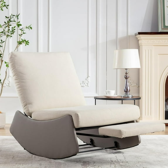 BISHE Modern Rocking Chair Recliner, Comfy Rocker Nursery Chair with Footrest, Leisure Glider Rocking Chair with Thick Seating, Accent Rocker Recliner for Living Room, Grey