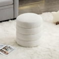 thumbnail image 1 of BISHE Modern Round Ottoman with Soft Padded Seat, Multifunctional Vanity Chair for Makeup, Upholstered Footrest Stool for Living Room or Bedroom, White-Boucle, 1 of 9