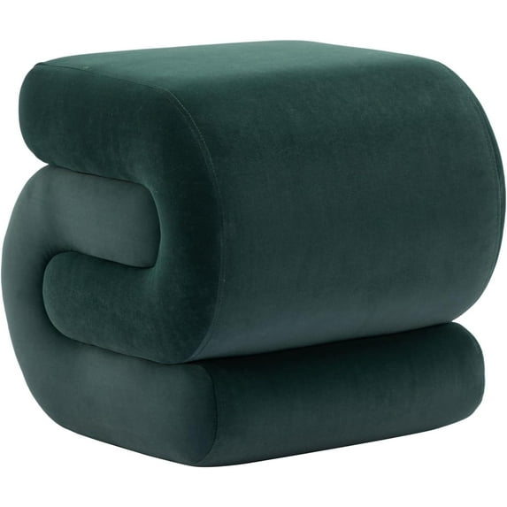 BISHE Modern S-Shaped Ottoman, Upholstered Footstool Bench for Bedroom, Living Room, Makeup Room or Entryway, Soft and Stylish Pouf Stool or Shoe Bench (Green Velvet)