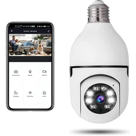 New Light Bulb Camera, Wireless WiFi Full HD 1080P Security Light Bulb Camera, Indoor Outdoor, 360° Panoramic, 2.4GHz WiFi Smart Camera with Real-time Motion Detection, Alerts, Night Vision