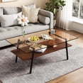 thumbnail image 1 of BISHE Rectangle Coffee Table, Tempered Glass Tabletop with Black Metal Legs, Modern Table for Living Room , Transparent Glass, 1 of 14