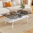 thumbnail image 1 of BISHE Rectangle Coffee Table, Tempered Glass Tabletop with Black Metal Legs, Modern Table for Living Room , Transparent Glass, 1 of 12