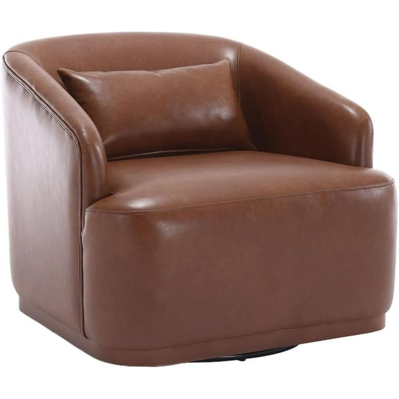 BISHE Swivel Accent Chair,Comfy Boucle Barrel Chair, 360 Degree Swivel Club Chair, Leisure Reading Arm Chair for Living Room, Nursery Bedroom (PU Brown)