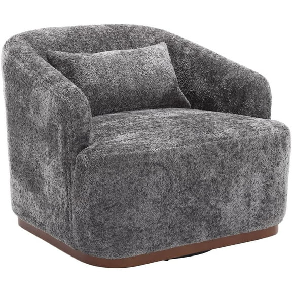 BISHE Swivel Accent Chair, Comfy Boucle Barrel Chair, 360 Degree Swivel Club Chair, Leisure Reading Arm Chair for Living Room, Nursery Bedroom (Gray)