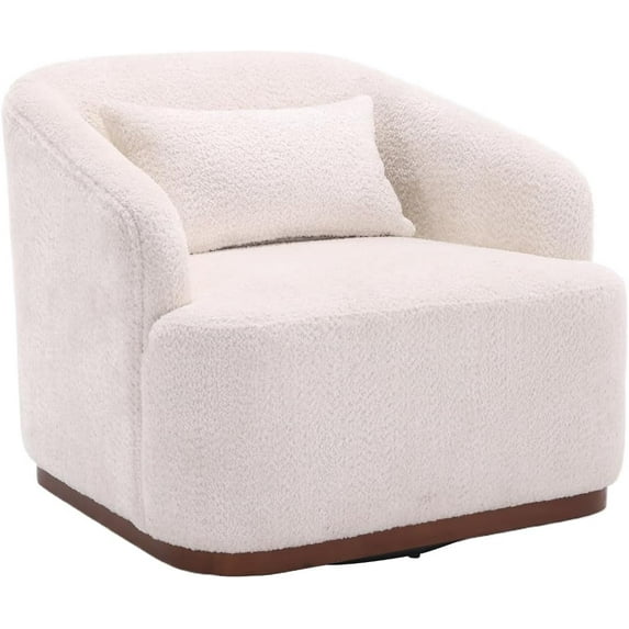 BISHE Swivel Accent Chair,Comfy Boucle Barrel Chair, 360 Degree Swivel Club Chair, Leisure Reading Arm Chair for Living Room, Nursery Bedroom (White)