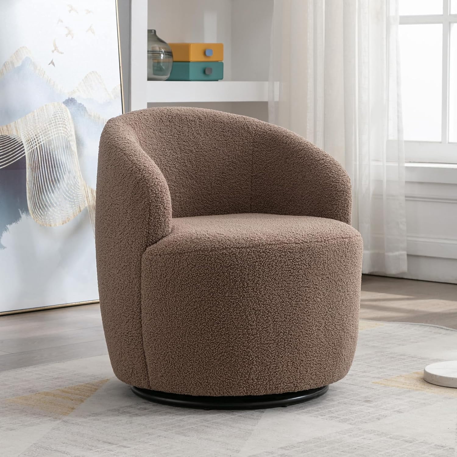 BISHE Swivel Barrel Chair, Modern Velvet Upholstered 360°Swivel Accent ...