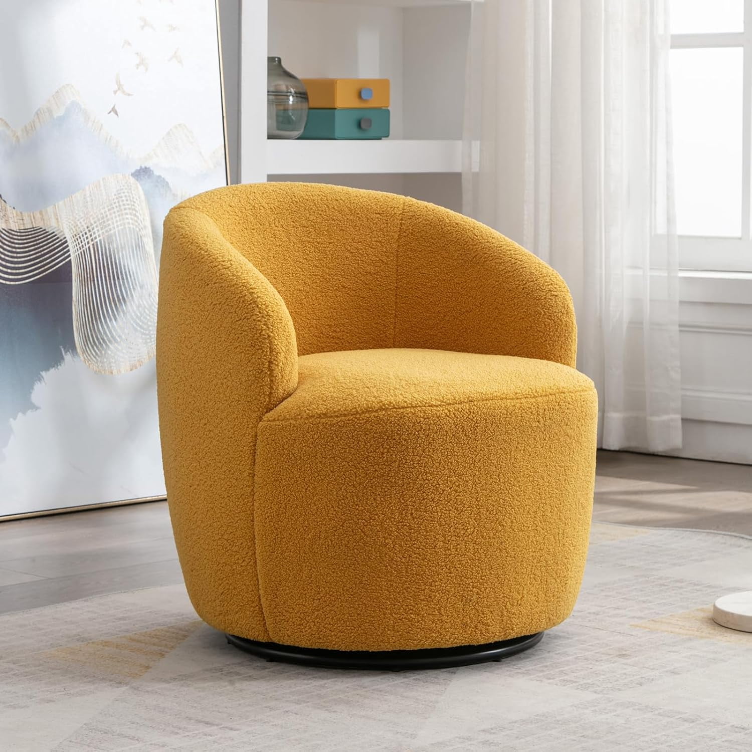 BISHE Swivel Barrel Chair, Modern Velvet Upholstered 360°Swivel Accent ...
