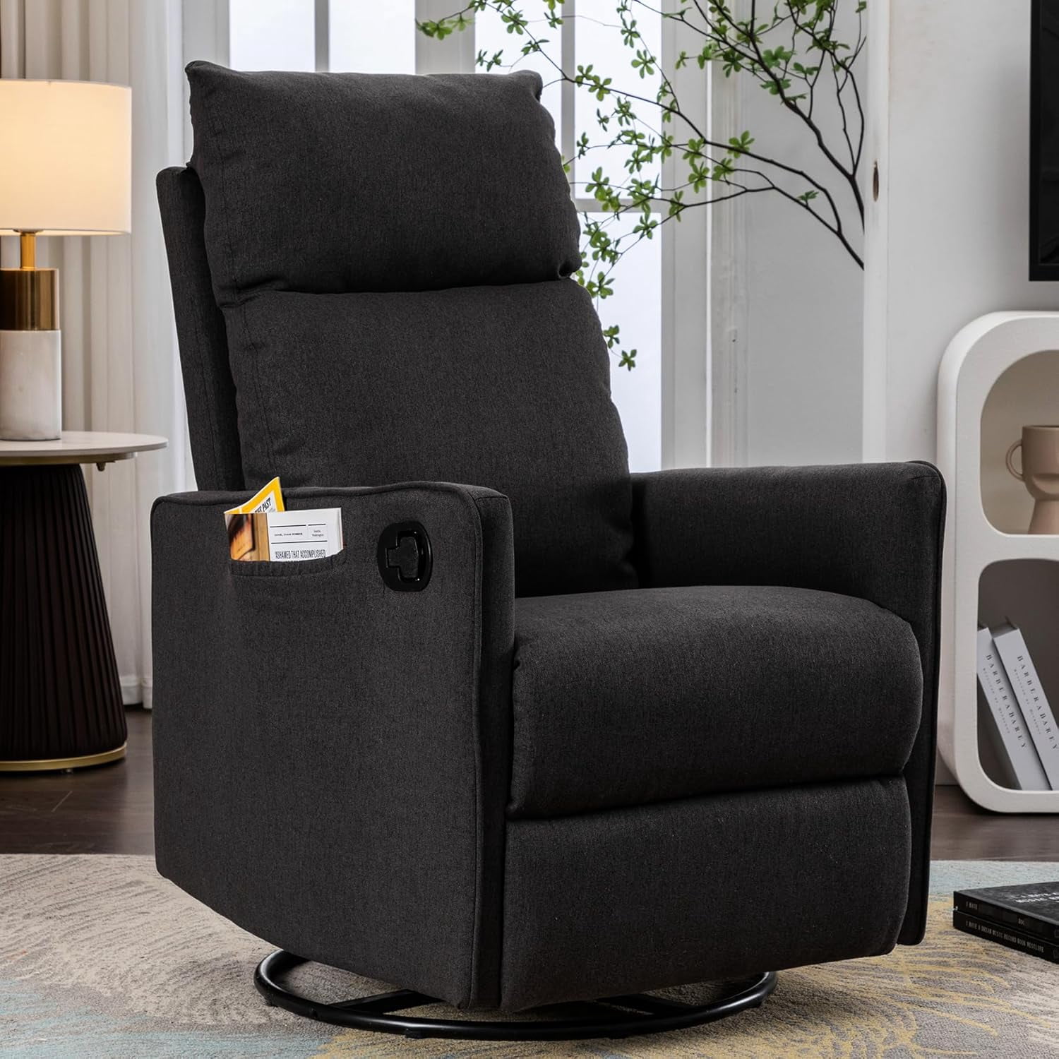 BISHE Swivel Rocking Chair Glider Recliner, Cotton Linen Upholstery ...