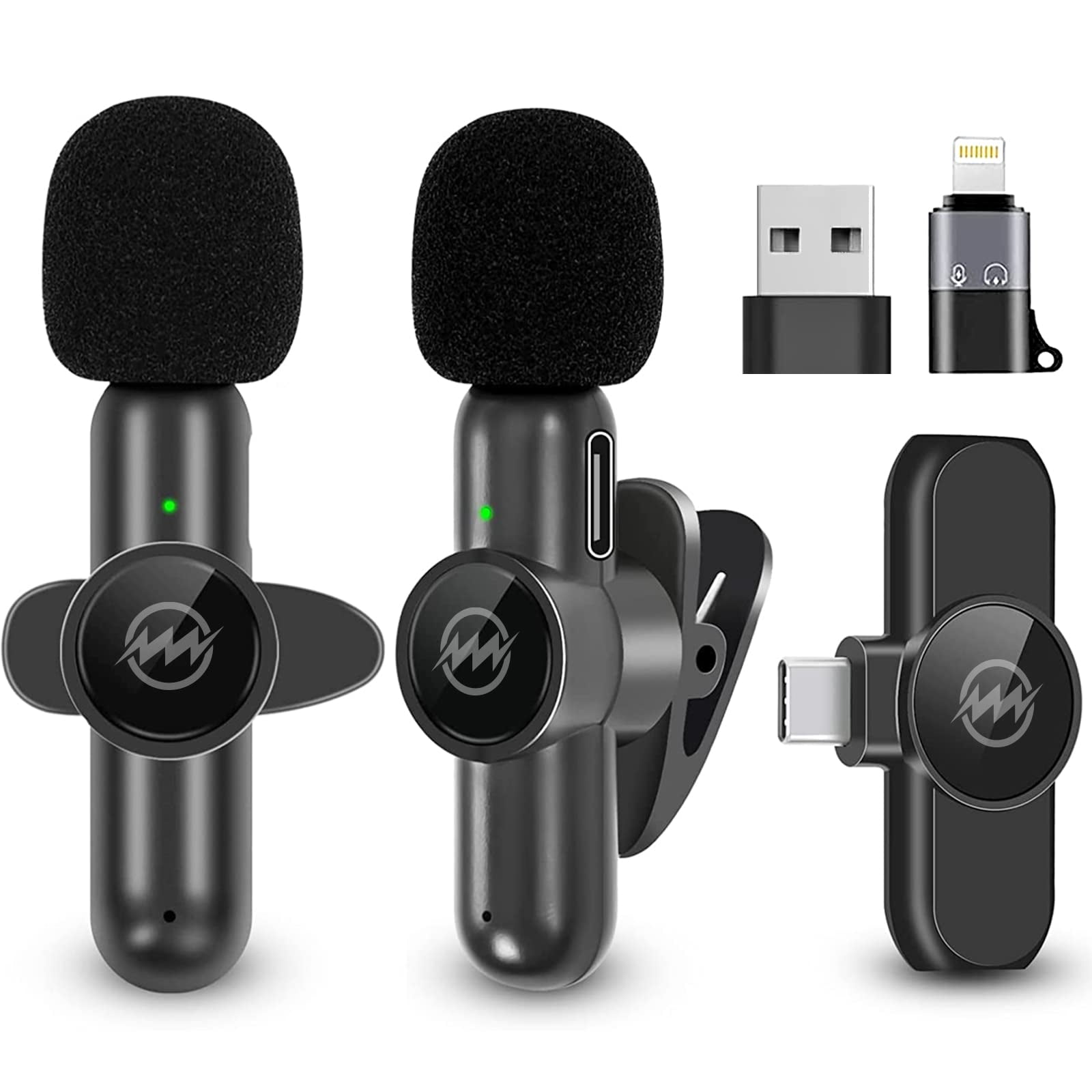 BISHE Wireless Lavalier Microphones for USBC to USB Adaptor