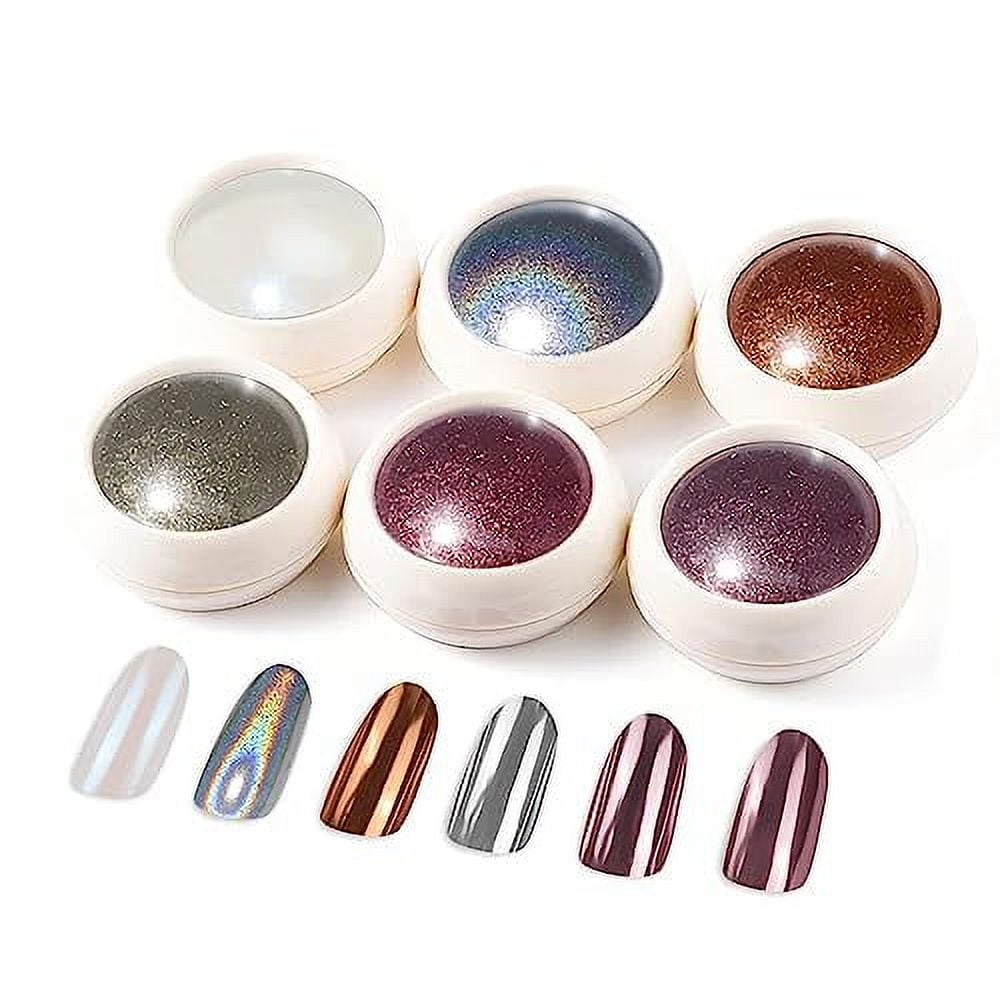 BISHENGYF Chrome Nail Powder 4 Jars【Large Capacity 1g】Metallic Mirror Pearl  Holographic Pigment Powder, Chrome Powder for Nails for Manicure Nail Art