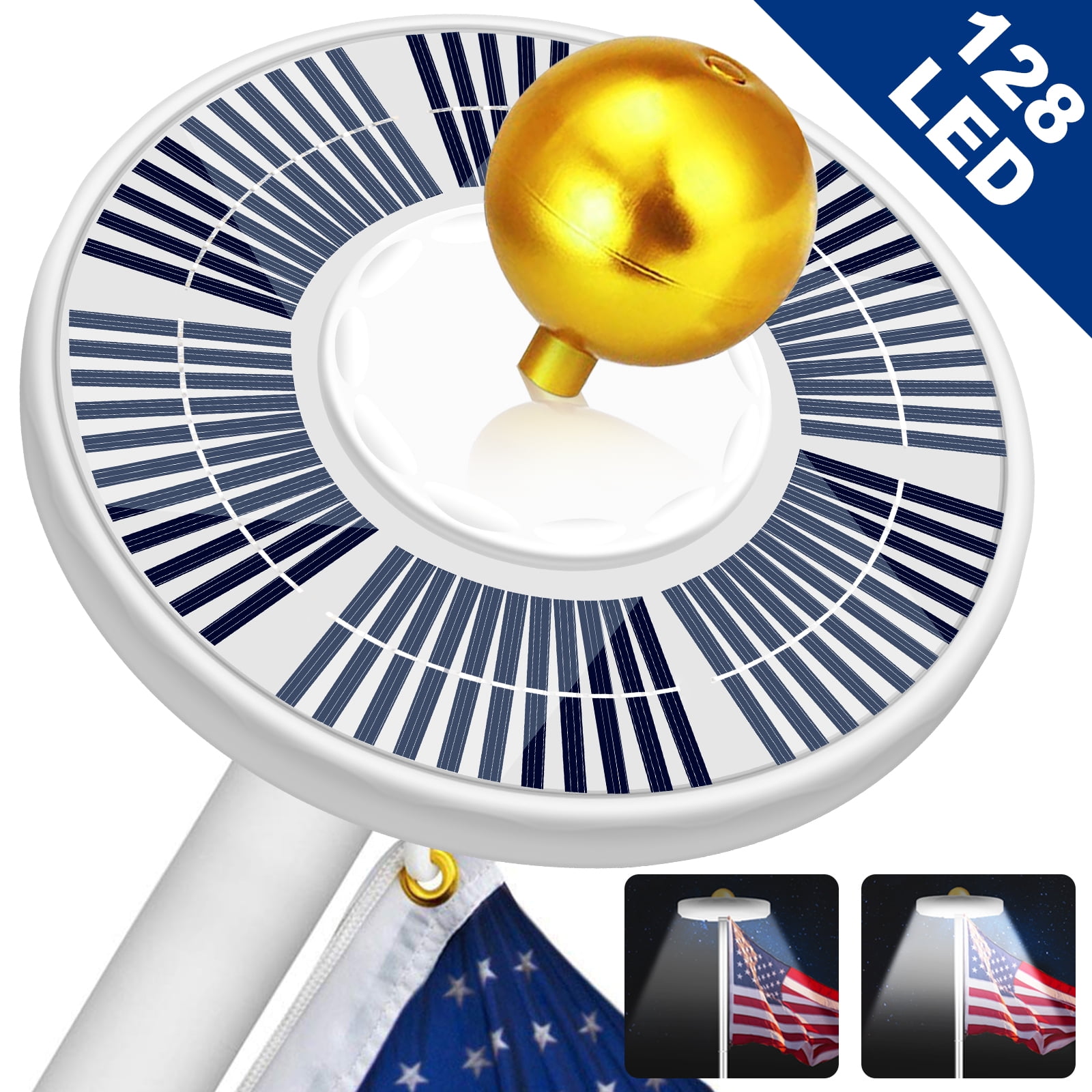 BISNIE 128 LED Flag Pole Light Solar Powered for 1525 ft Poles