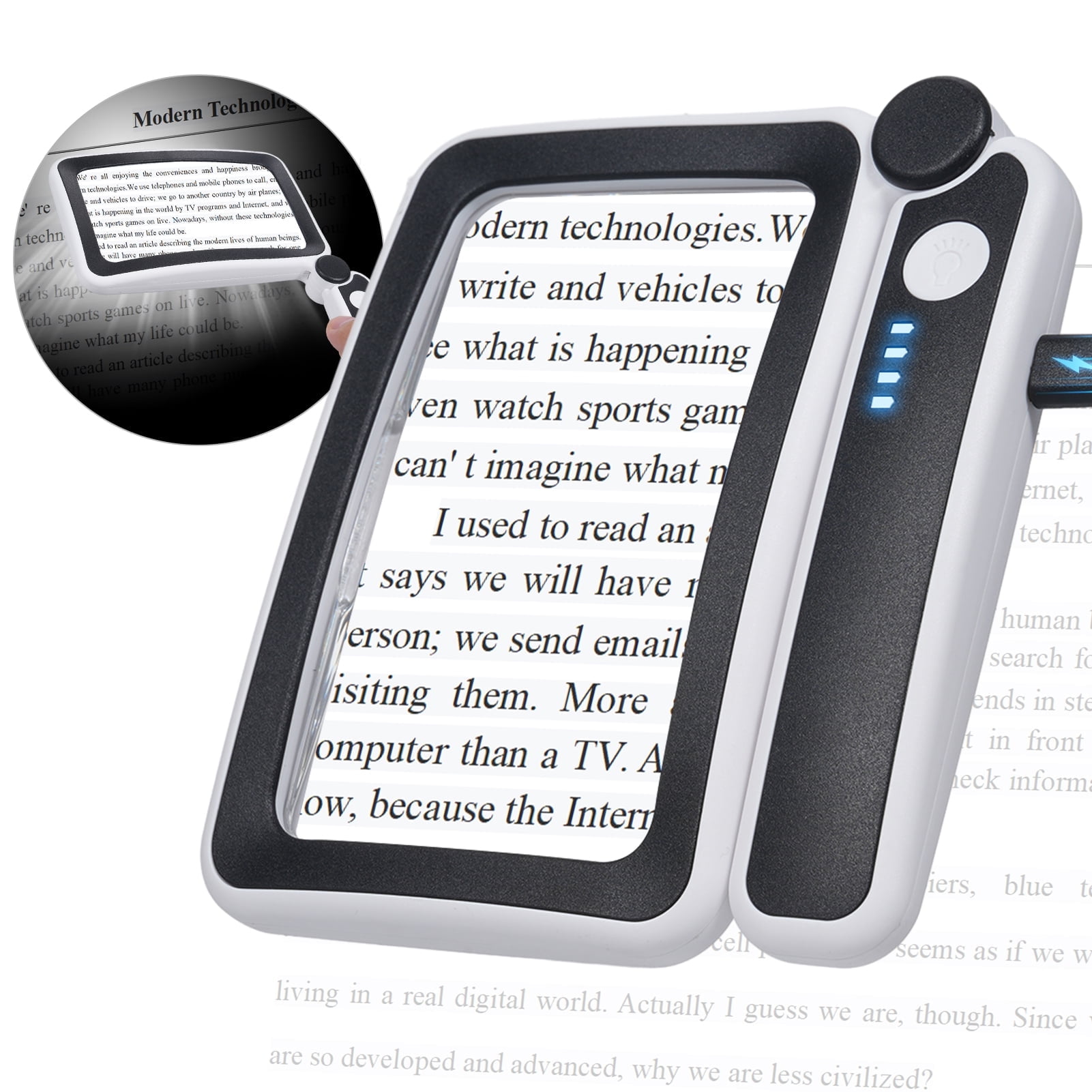 BISOFICE 4X Magnifying Glass with Light, 3 Brightness Adjustable, Handheld LED Page Magnifier High Clarity Rechargeable Magnifying Glass for Reading