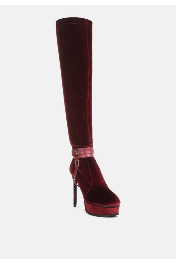BISON Burgundy High Platform Heeled Long Boots