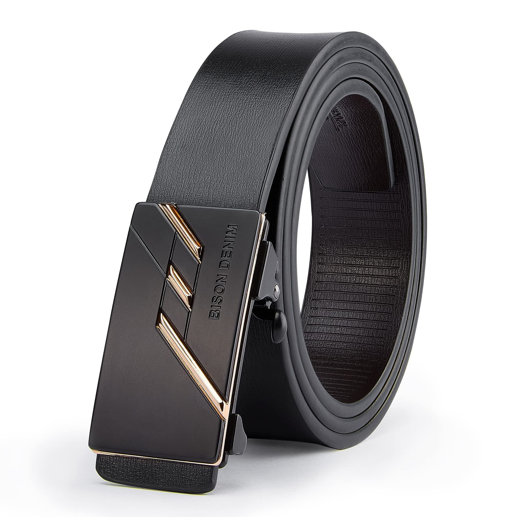 BISON DENIM Genuine Leather Ratchet Belts Adjustable Slide Dress Belts
