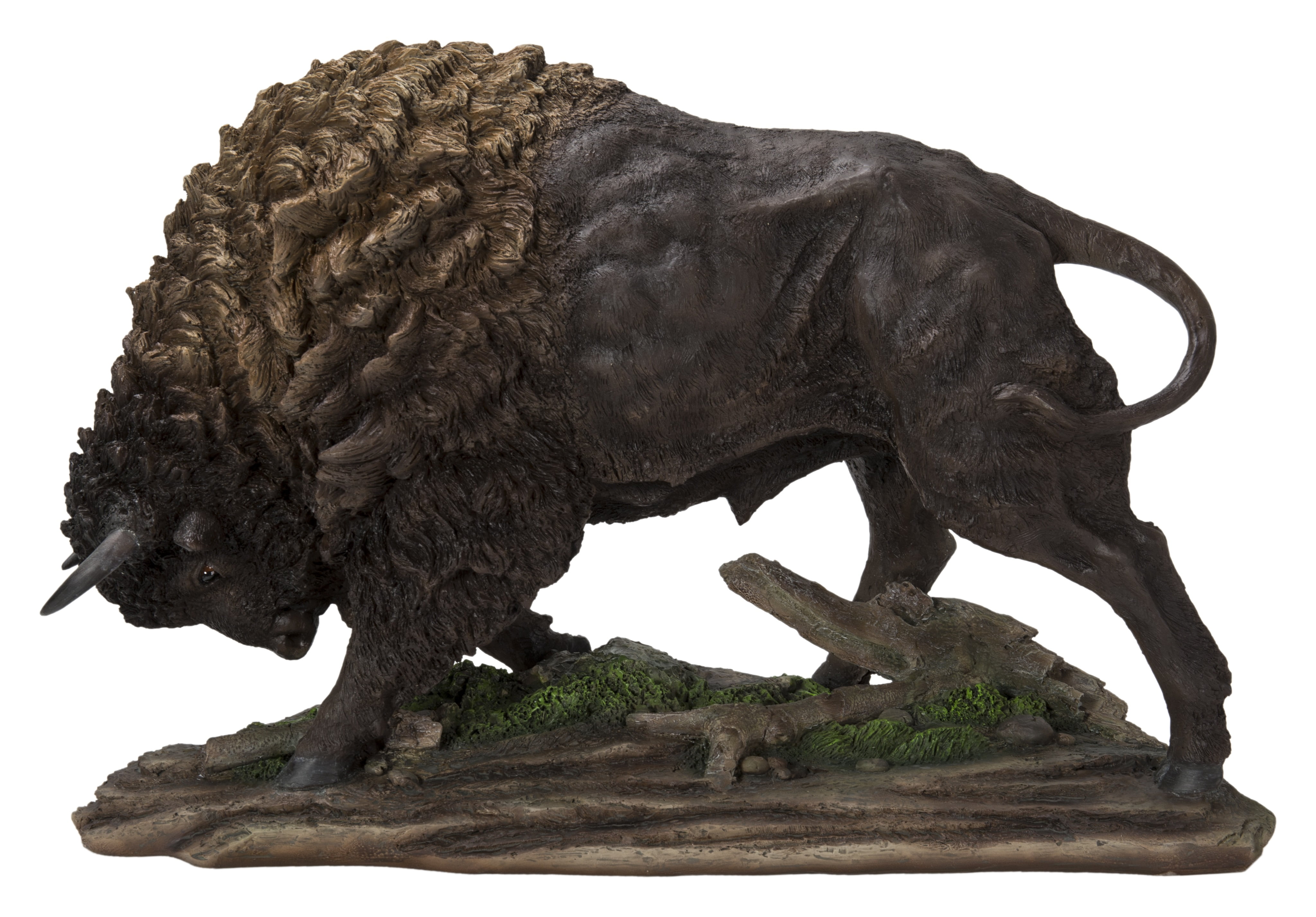 Large Brown Polyresin Bison Head Down Statue