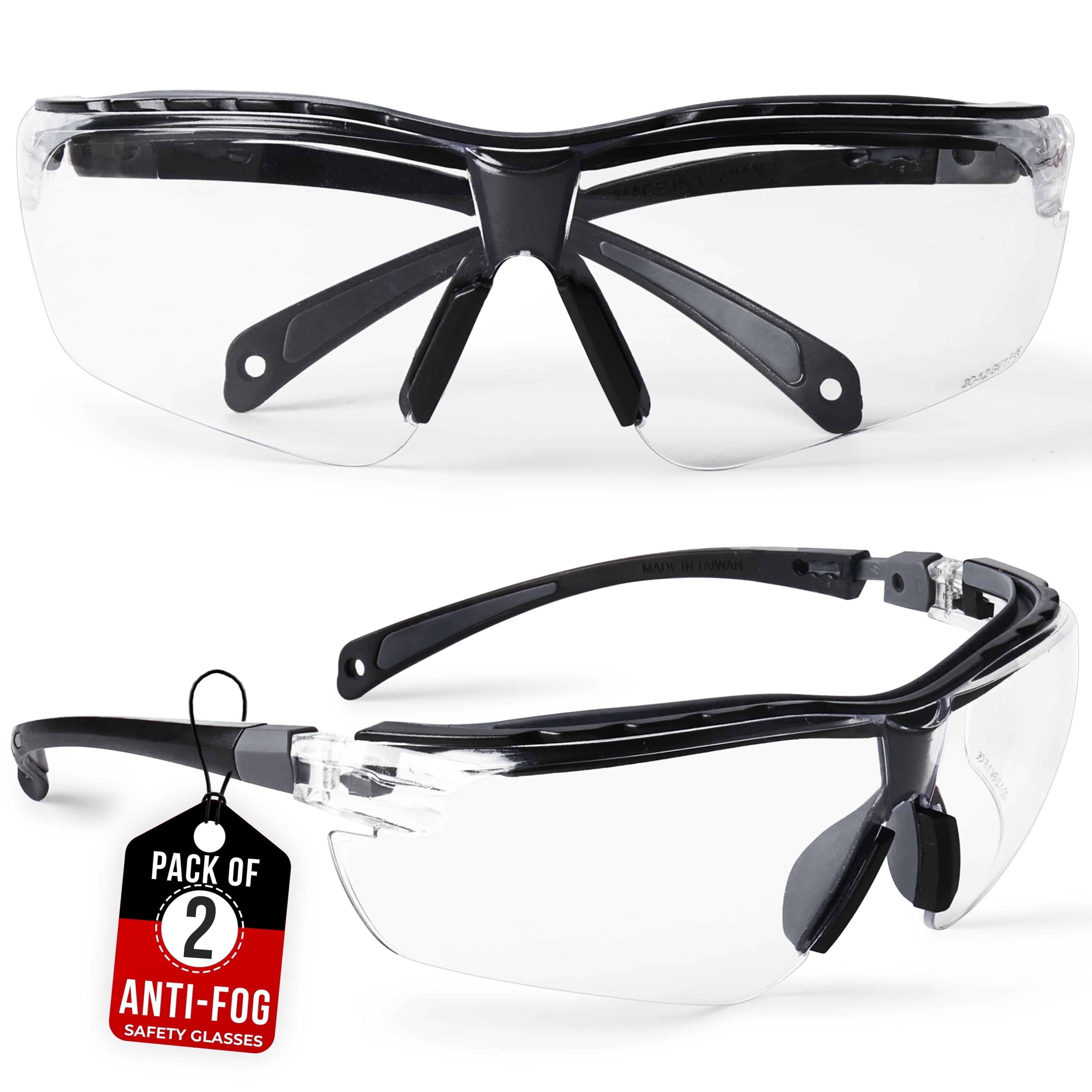 BISON LIFE HiGuard Anti-Fog Safety Glasses with Adjustable Anti-Slip Temples, Anti-Scratch Lenses & UV400 Eye Protection, Pack of 2
