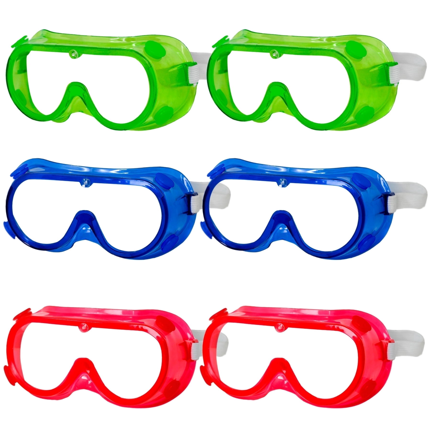 BISON LIFE Spectra Kids Safety Goggles, Red, Green & Blue Colors (6 Pack)