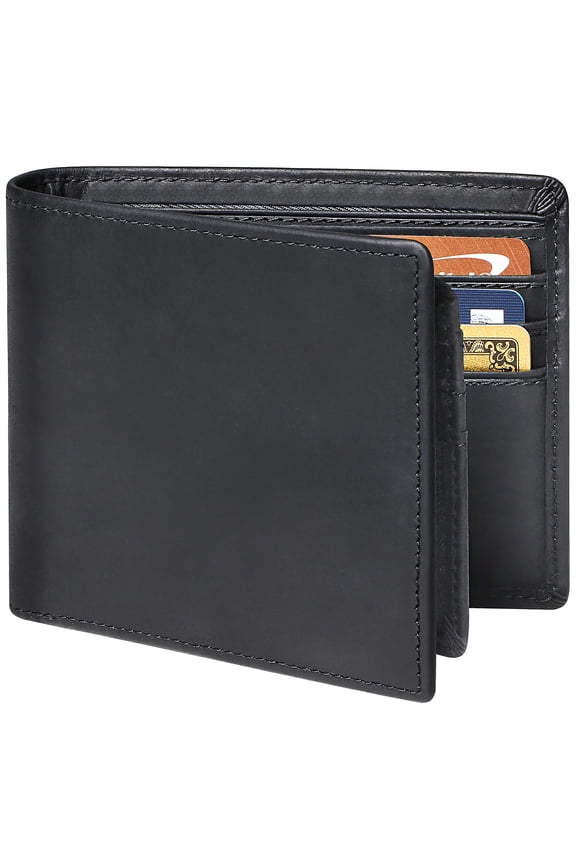 Custom Engraved RFID Blocking Leather Bifold Wallet - Slim Front Pocket, 11 Card Slots, ID Window - Gift for Dad, Husband, Boyfriend (Generic, Black) Y101