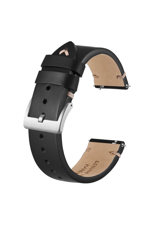 Distressed Leather Watch Strap, Watch Replacement Bands for Men, Quick Release Spring Bars, 20mm, Black (Silver Buckle)