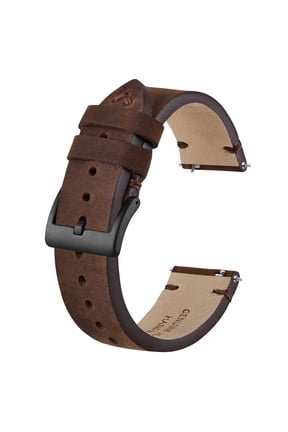 Distressed Leather Watch Strap, Watch Replacement Bands for Men, Quick Release Spring Bars, 20mm, Coffee Brown (Black Buckle)