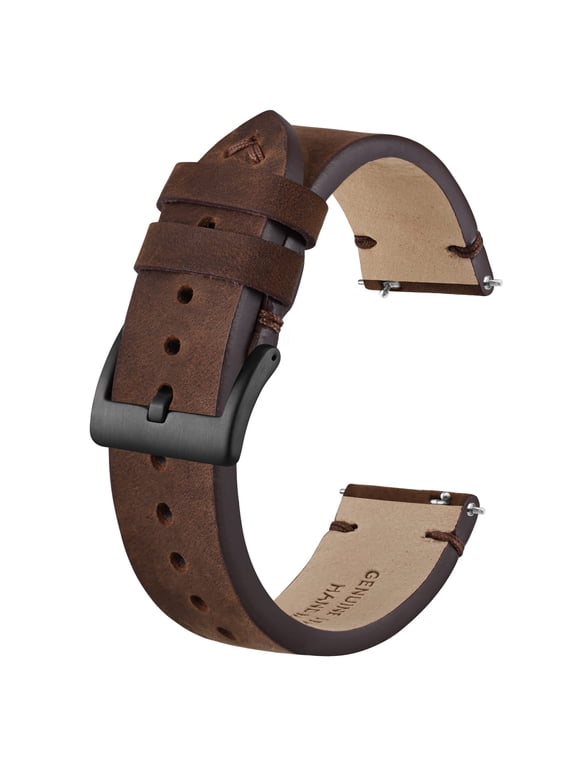 Distressed Leather Watch Strap, Watch Replacement Bands for Men, Quick Release Spring Bars, 20mm, Coffee Brown (Black Buckle)