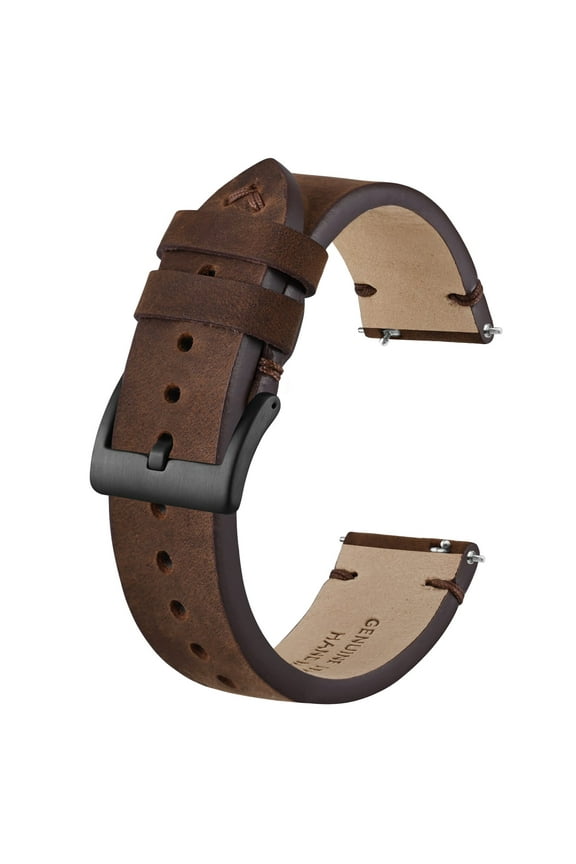 Distressed Leather Watch Strap, Watch Replacement Bands for Men, Quick Release Spring Bars, 20mm, Coffee Brown (Black Buckle)