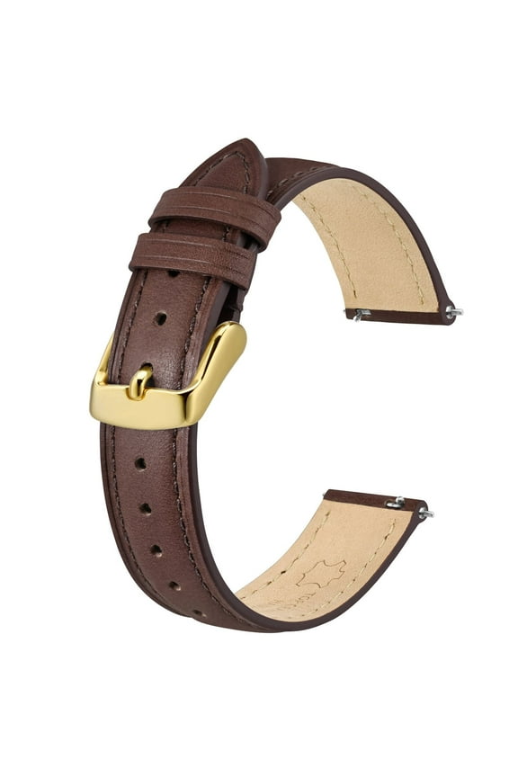 Elegant Leather Watch Straps, Quick Release, Watch Bands for Women and Men, 12mm, Dark Brown (Gold Buckle)
