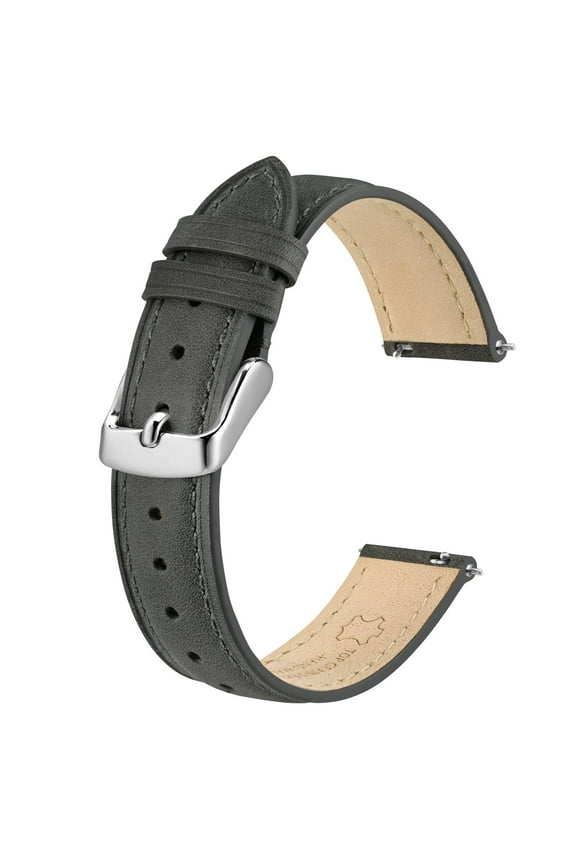 Elegant Leather Watch Straps, Quick Release, Watch Bands for Women and Men, 12mm, Dark Grey (Silver Buckle)