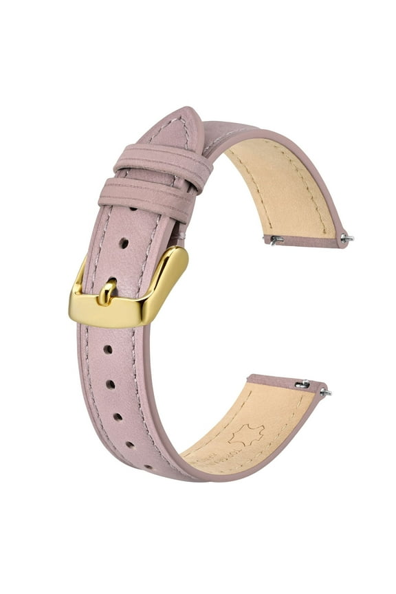 Elegant Leather Watch Straps, Quick Release, Watch Bands for Women and Men, 12mm, Light Pink (Gold Buckle)