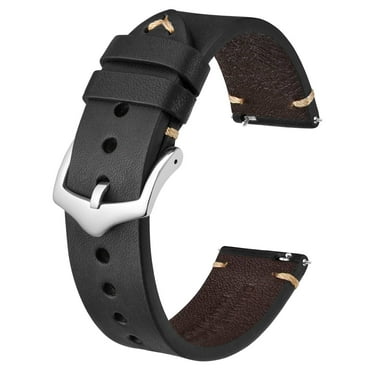 BISONSTRAP Men's Watch Bands, Hand-Stitched Leather Watch Straps, Quick Release, 18mm, Black with Silver Buckle
