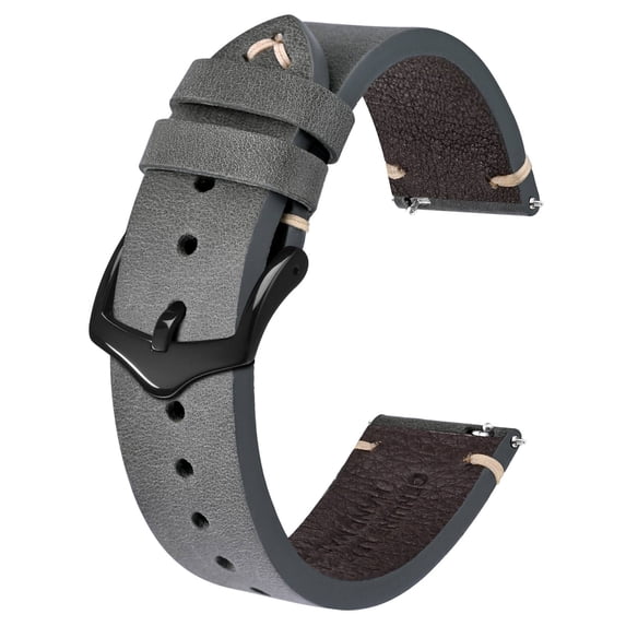 BISONSTRAP Men's Watch Bands, Hand-Stitched Leather Watch Straps, Quick Release, 20mm, Grey with Black Buckle