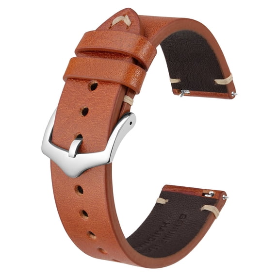 BISONSTRAP Men's Watch Bands, Hand-Stitched Leather Watch Straps, Quick Release, 20mm, Toffee Brown with Silver Buckle