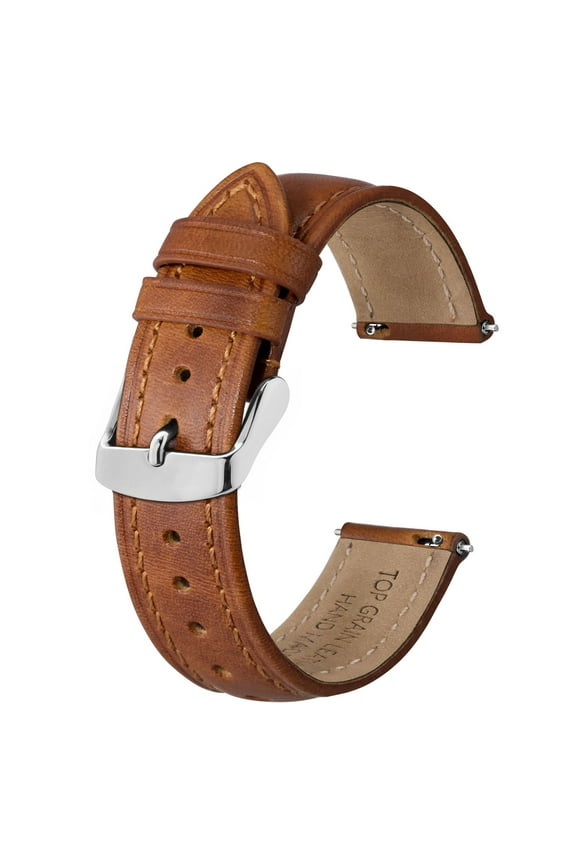 Retro Leather Watch Straps for Men, Oil Waxed Calfskin Replacement Band, Quick Release, 19mm, Toffee Brown (Silver Buckle)