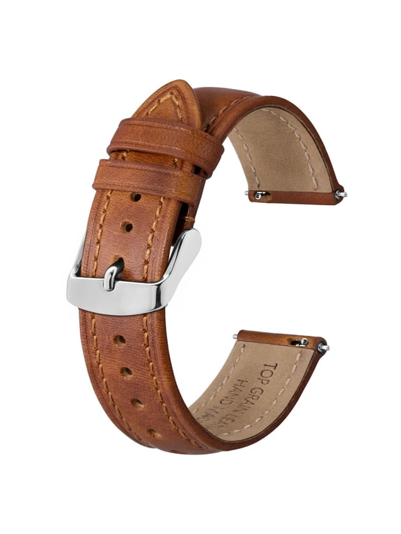 Retro Leather Watch Straps for Men, Oil Waxed Calfskin Replacement Band, Quick Release, 19mm, Toffee Brown (Silver Buckle)
