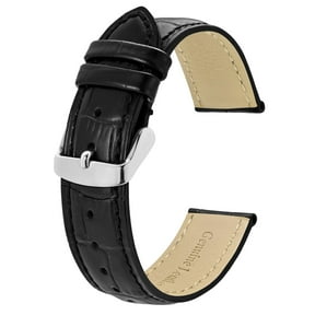 BISONSTRAP Watch Bands 18mm, Alligator Embossed Leather Watch Straps, Black with Silver Buckle