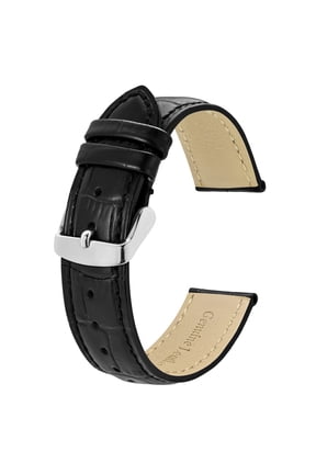 Watch Bands 18mm, Alligator Embossed Leather Watch Straps, Black with Silver Buckle