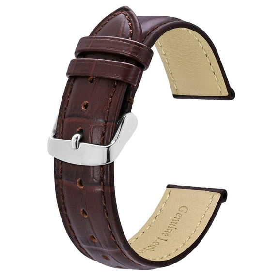 BISONSTRAP Watch Bands 18mm, Alligator Embossed Leather Watch Straps, Coffee Brown with Silver Buckle