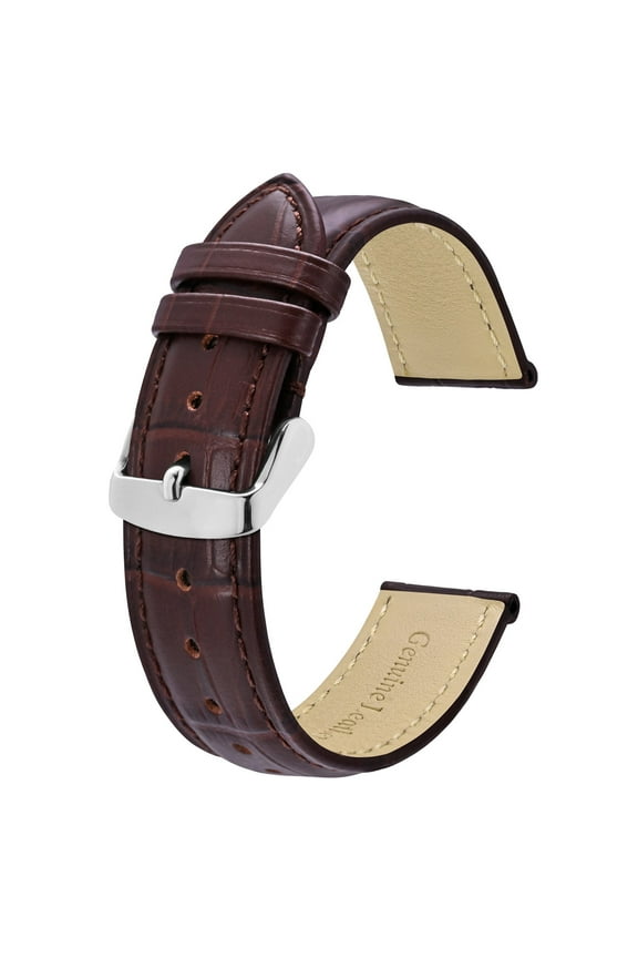 Watch Bands 18mm, Alligator Embossed Leather Watch Straps, Coffee Brown with Silver Buckle