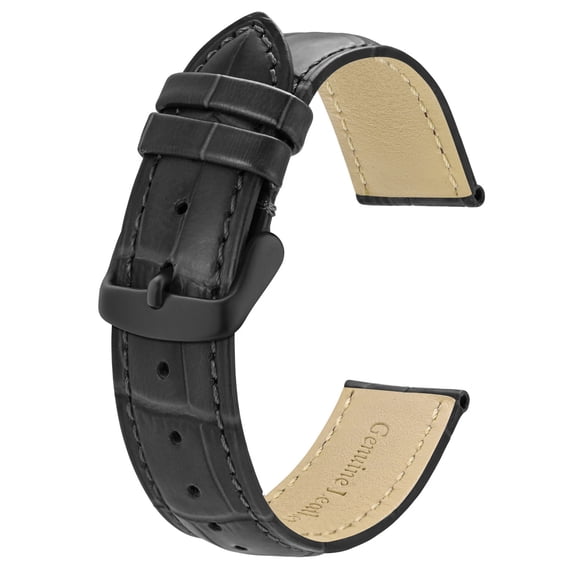 BISONSTRAP Watch Bands 22mm, Alligator Embossed Leather Watch Straps, Dark Grey with Black Buckle
