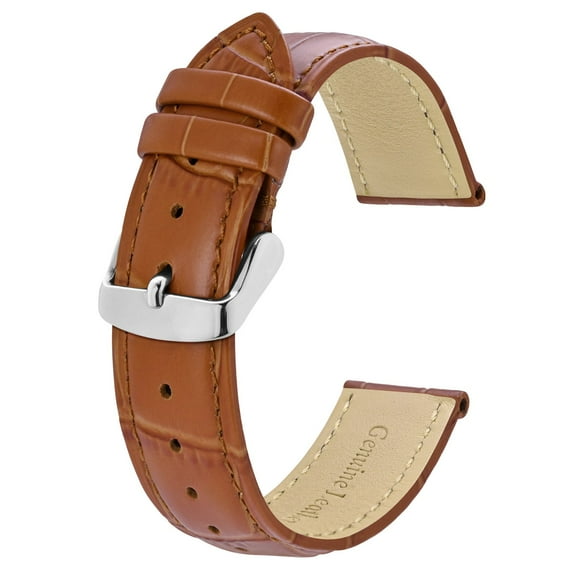 BISONSTRAP Watch Bands 22mm, Alligator Embossed Leather Watch Straps, Toffee Brown with Silver Buckle