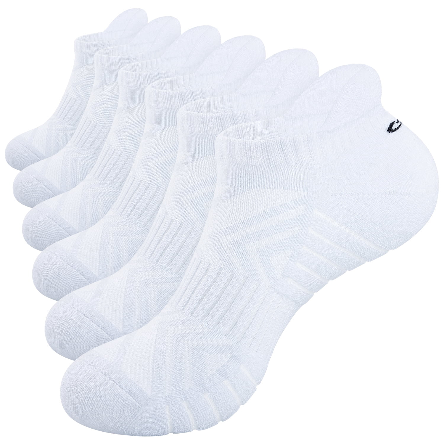 BISPOY Athletic Running Ankle Socks, Low Cut Cushioned Anti-Blister Tab Sports Socks Men Women 6Pairs, Size S(5-7) White