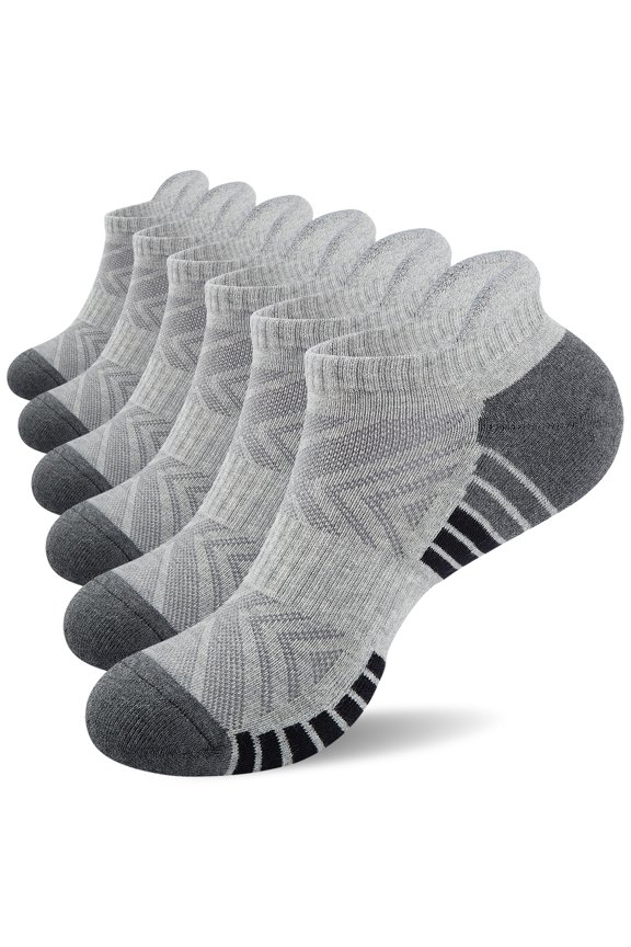 Athletic Running Ankle Socks, Low Cut Cushioned Anti-Blister Tab Sports Socks Men Women 6Pairs, Size S(5-7) White