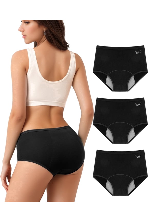 Cotton Underwear for Women High-Waisted Full Coverage Briefs Soft Ladies Panties Regular, 3 Pack, X-Large, Black