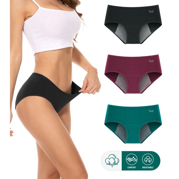 BISPOY Leakproof Period Underwear for Women Heavy Flow, Soft Cotton, Breathable 3 Pack XL